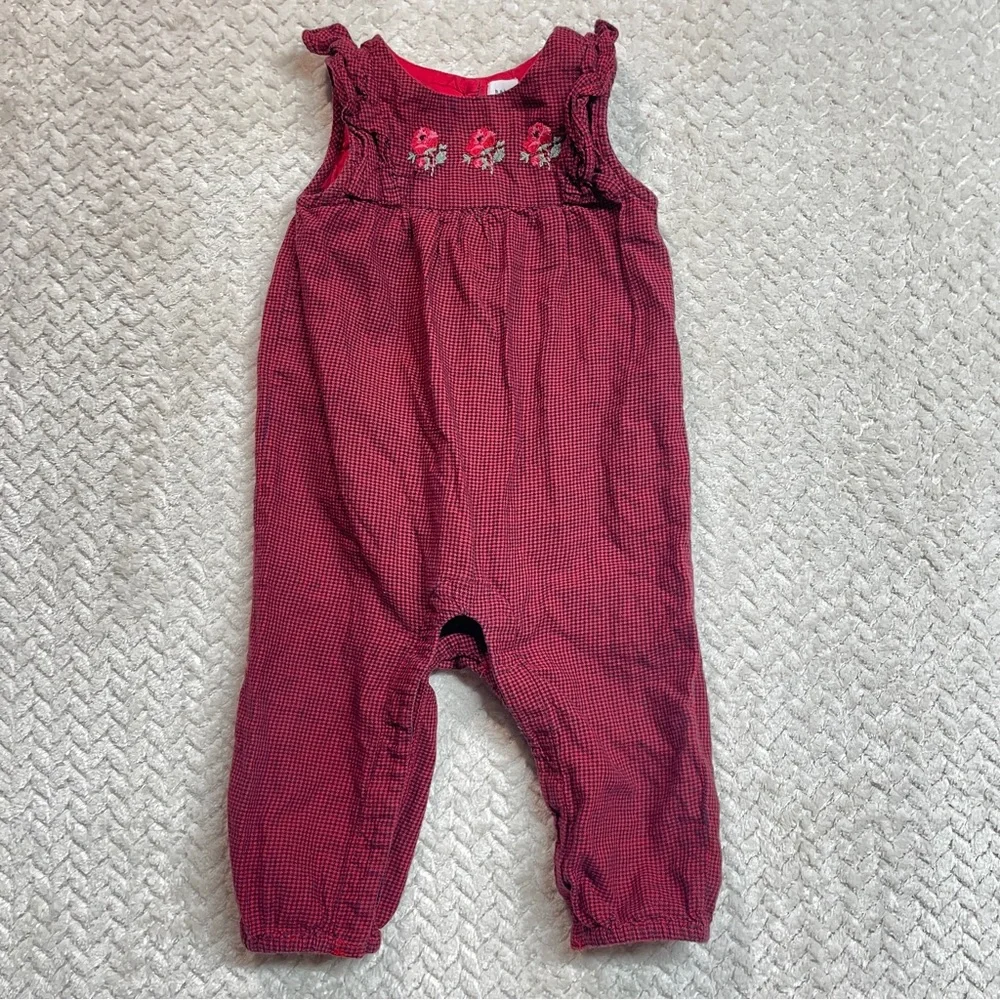 Baby‎ Gap Red Black Houndstooth Embroidered Flutter One-Piece 6-9 months